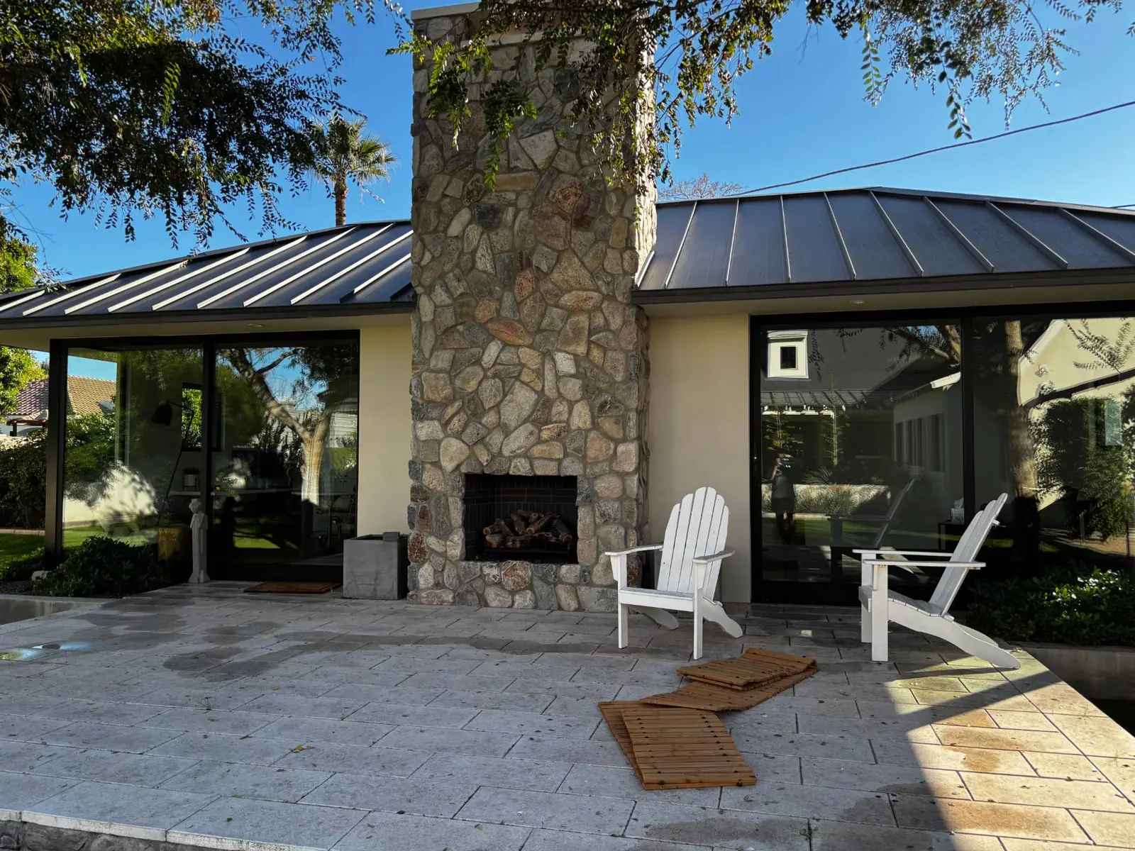 Spotless windows on a stone-chimney Phoenix home