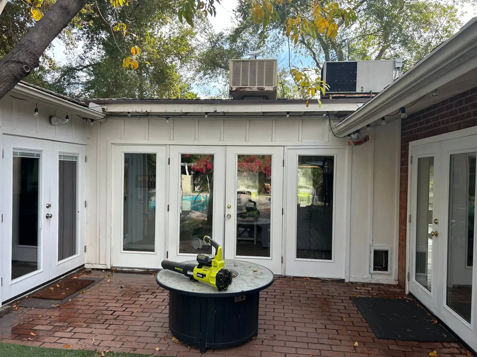 Clean French doors around a courtyard