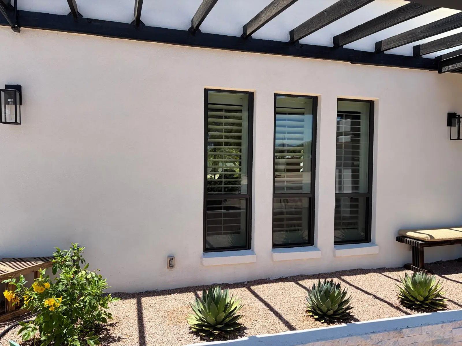 Spotless black-framed windows on a modern home